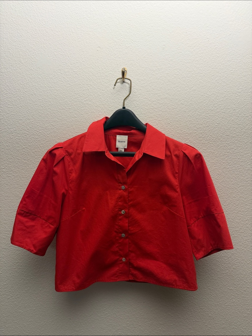 Maeve Bright Red Cropped Button-Down Shirt